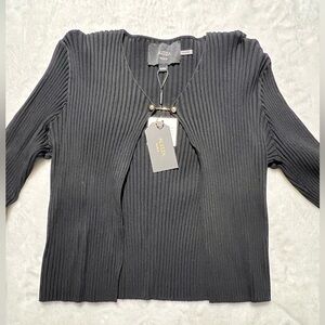 Aleeza Paris Black Ribbed Knit Cardigan
